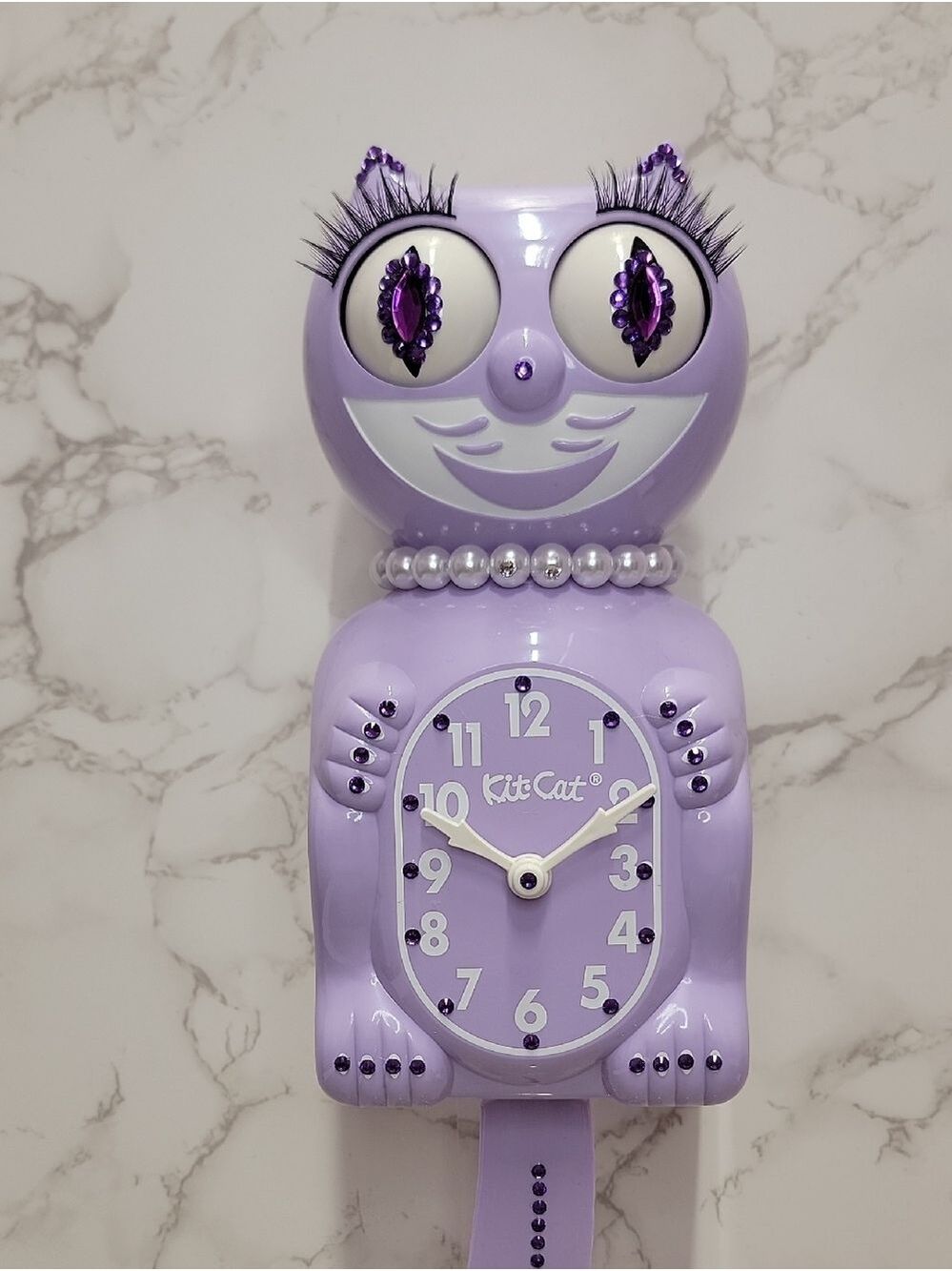 RARE RETIRED Jeweled Pastel Lilac Lady Kit Kat Cat Klock Clock - Picture 4 of 11